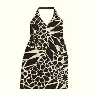 David Meister Brown Printed Halter Backless Dress Size 6